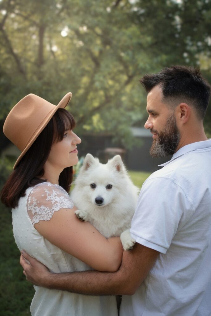 Karolina i Mario, założyciele hodowli Byakko Kitsune, z białym szpicem japońskim Sayuri
